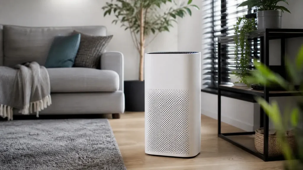 Air purifier running all day for clean indoor air
