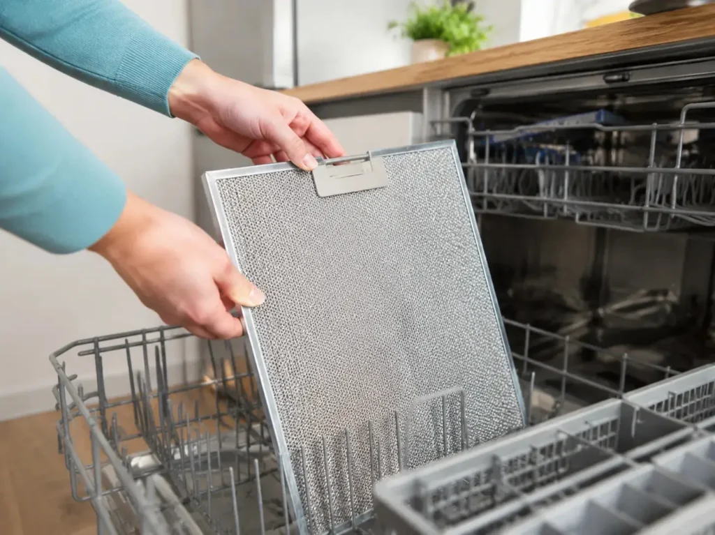 Cleaning metal mesh AC filter in dishwasher