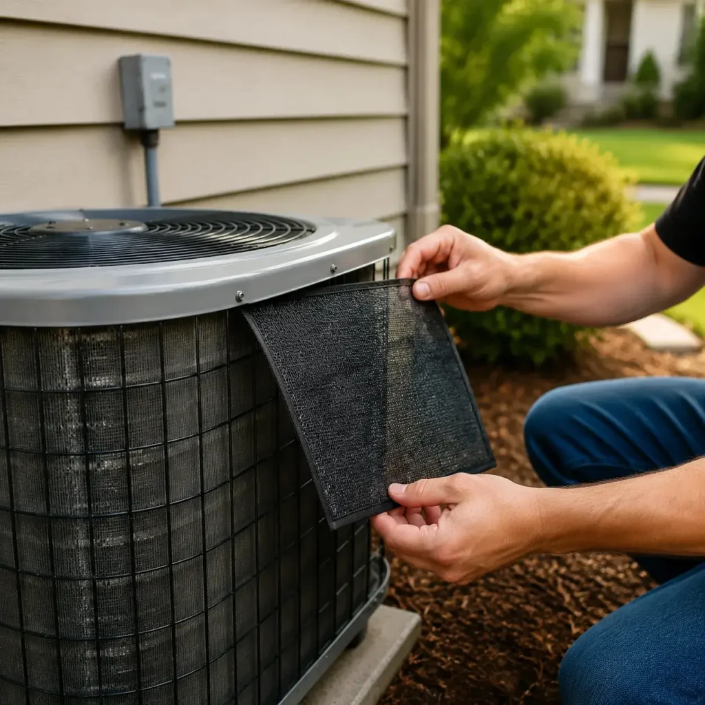 AC condenser coil air filter installation