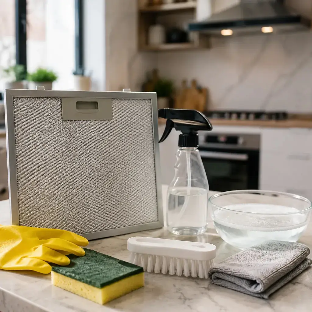 Oven air filter cleaning tools and supplies